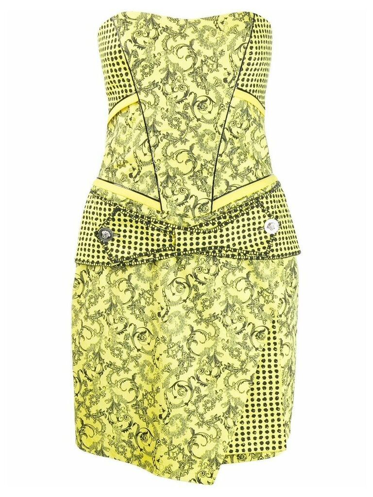 Versace Pre-Owned Barocco print strapless dress - Yellow