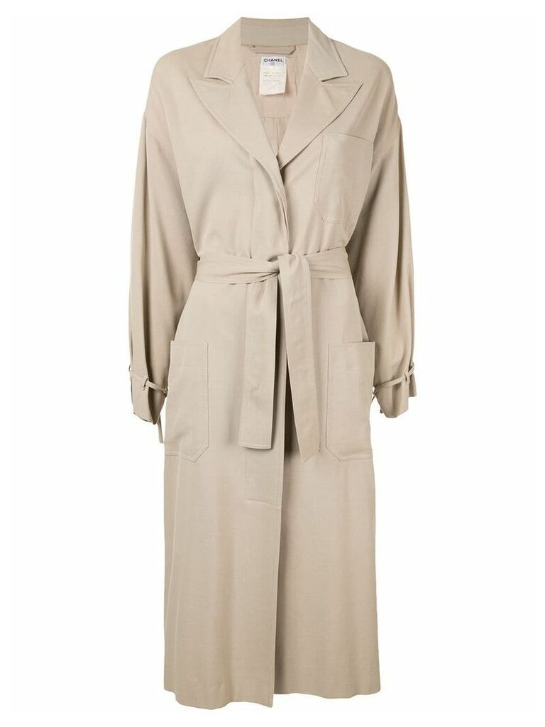 Chanel Pre-Owned relaxed fit tied long coat - Brown