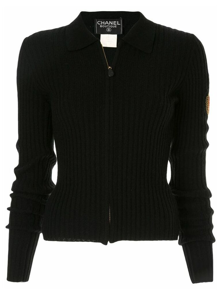 Chanel Pre-Owned zip-front ribbed knit jumper - Black