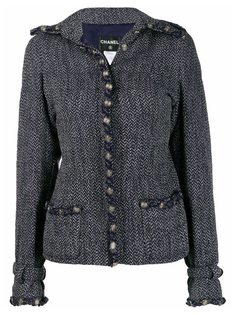 Chanel Pre-Owned 2008's herringbone fitted jacket - Blue