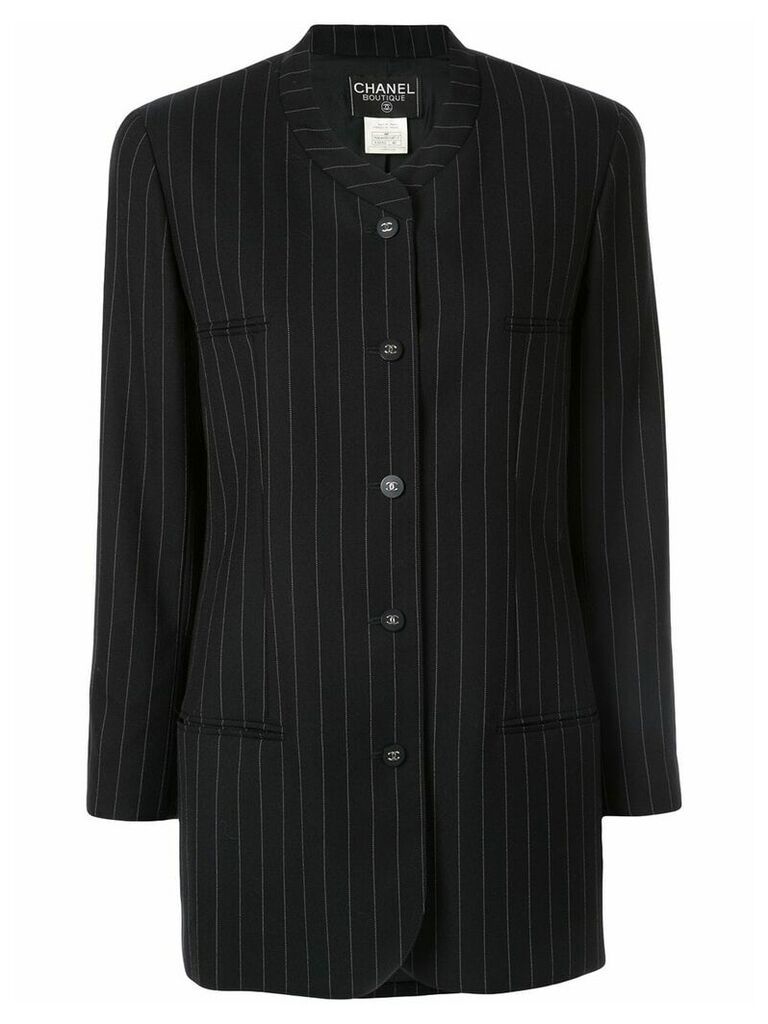 Chanel Pre-Owned pinstriped collarless jacket - Black