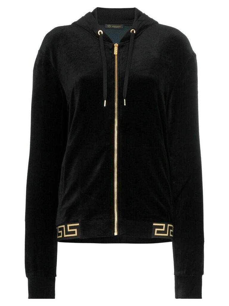 Versace Greek Key-trimmed velvet hoodie - Black