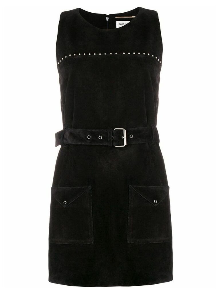 Saint Laurent calf leather belted studded dress - Black