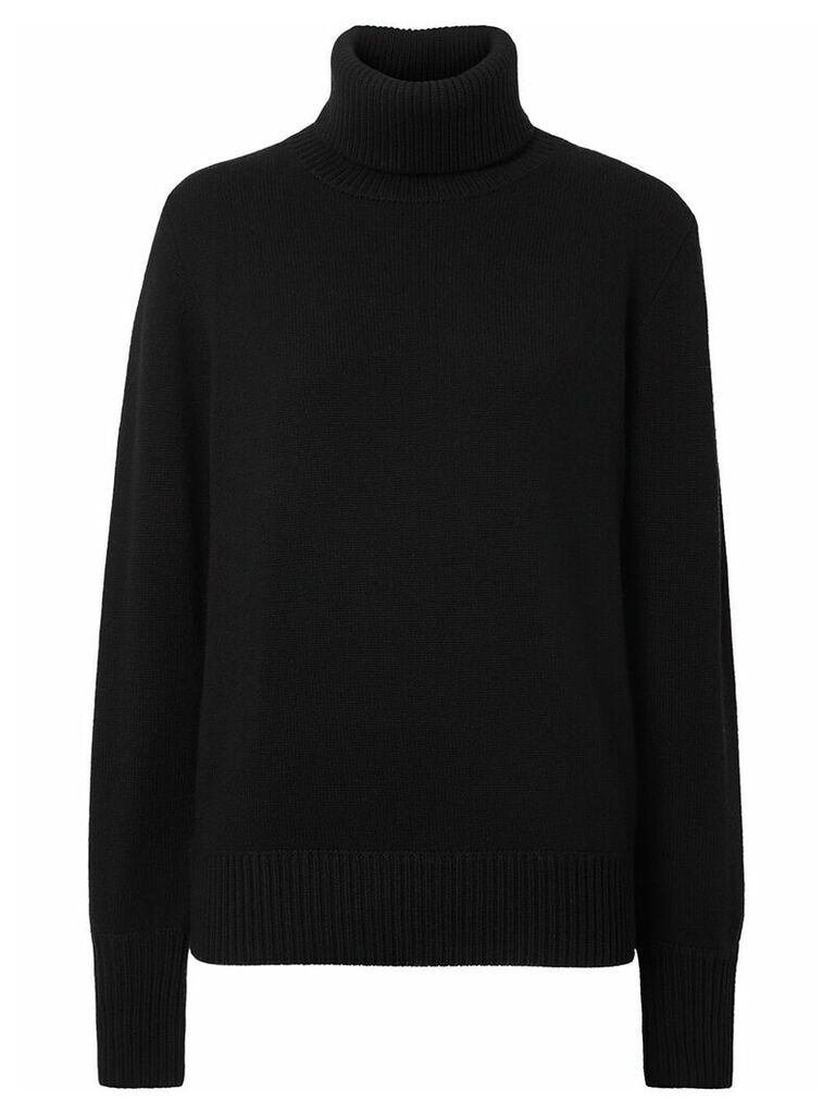 Burberry Embroidered Crest Cashmere Roll-neck Sweater - Black