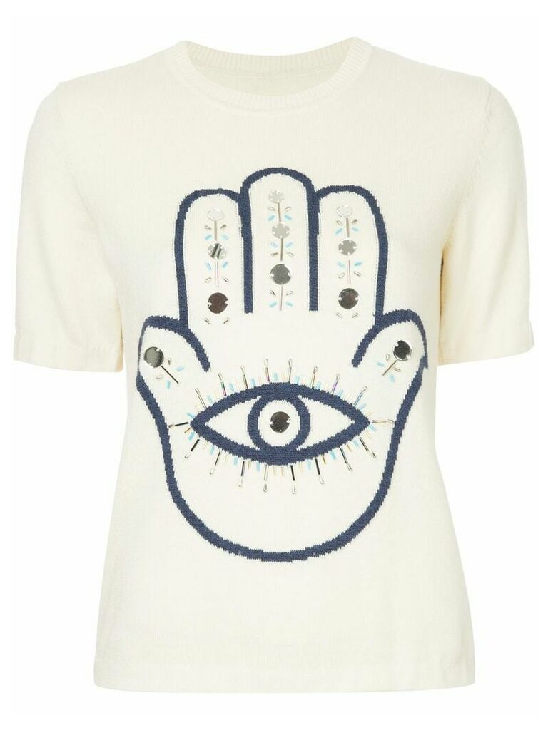 Onefifteen Hamsa embellished knitted top - White