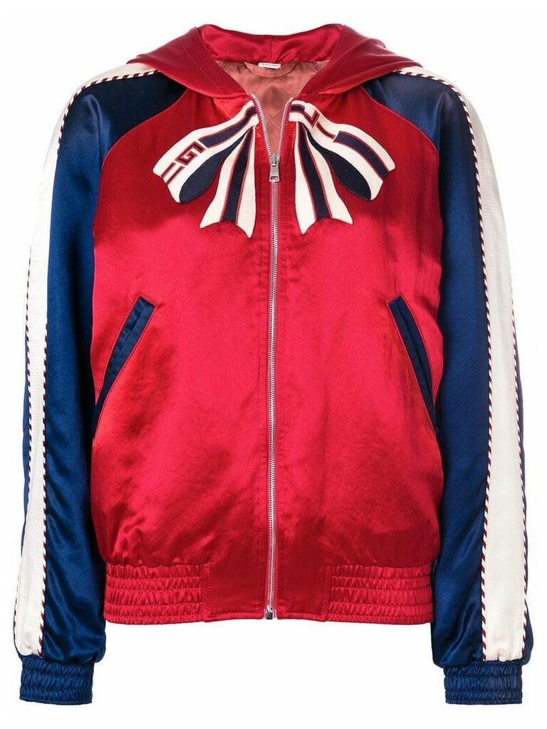 Gucci colour block hooded bomber jacket with Tiger print - Red