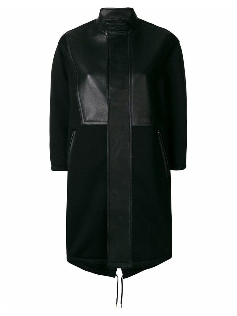 Neil Barrett leather panelled single breasted coat - Black
