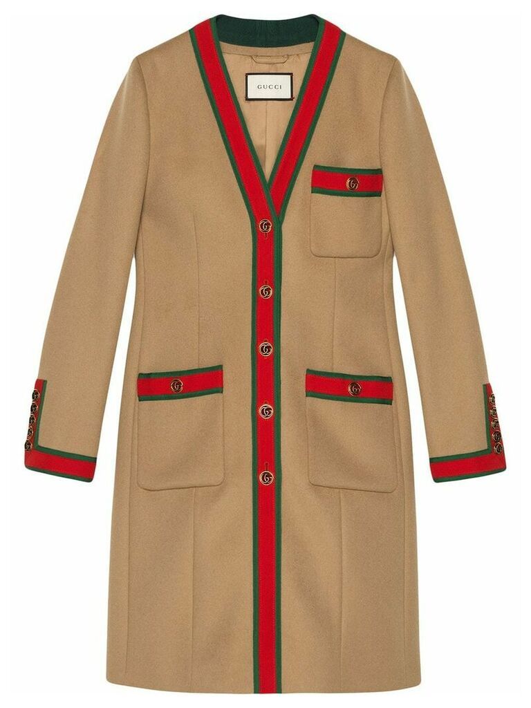 Gucci Wool coat with Web - NEUTRALS