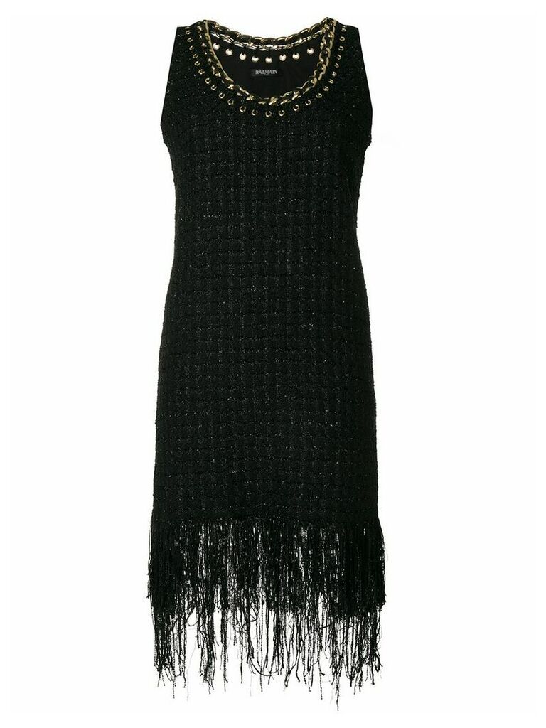 Balmain fringe-trimmed tweed dress - Black