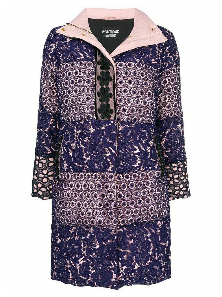 Boutique Moschino broderie anglaise padded coat - PURPLE