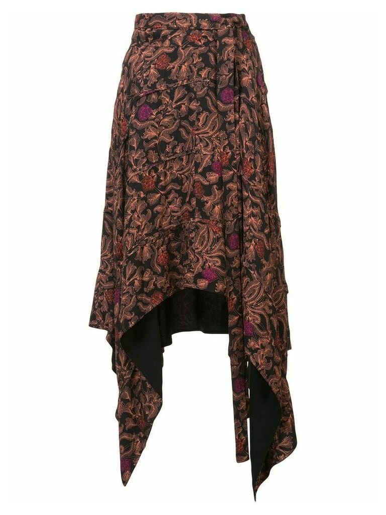 Proenza Schouler Paisley Floral Asymmetrical Skirt - Black