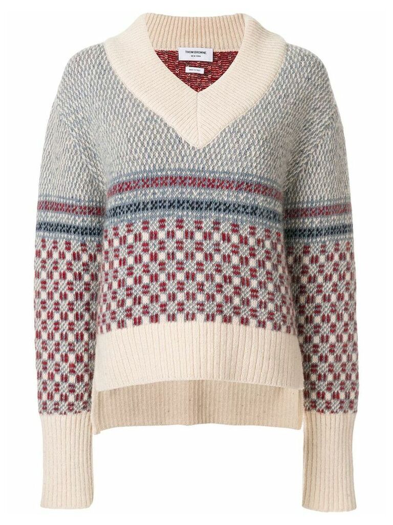 Thom Browne Crab Toy Icon Tweed V-neck Pullover - NEUTRALS