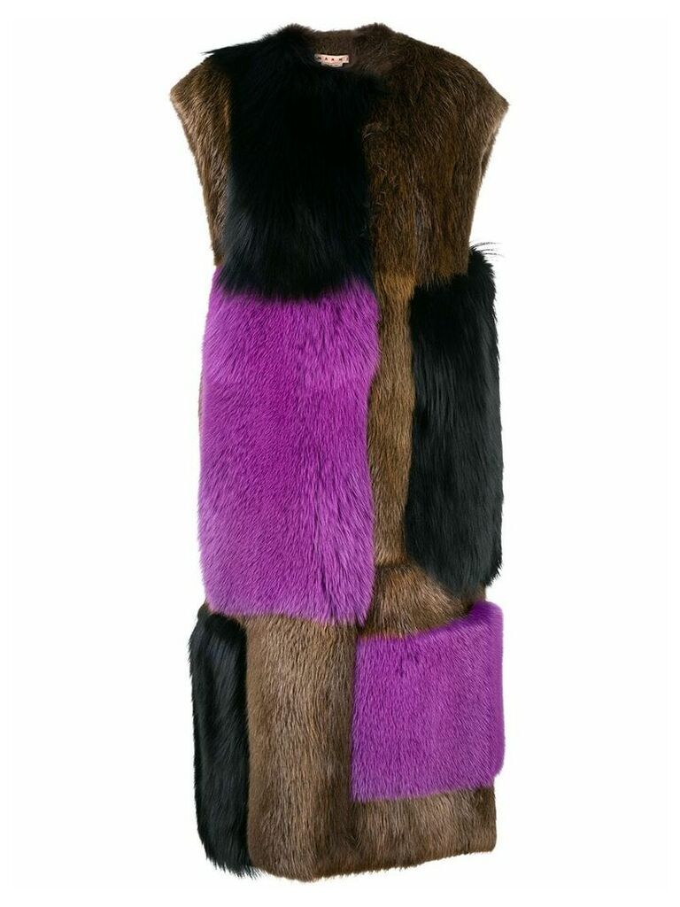 Marni oversized fur panel coat - Brown