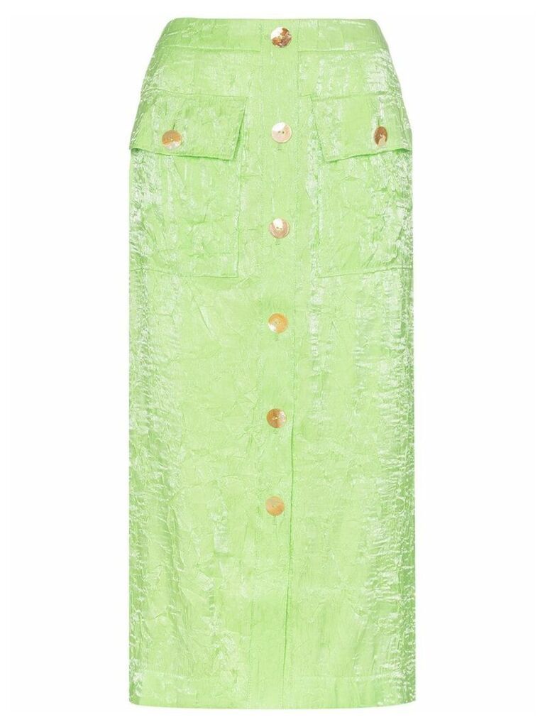 Rejina Pyo crinkle effect high-waisted button-down midi skirt - Green