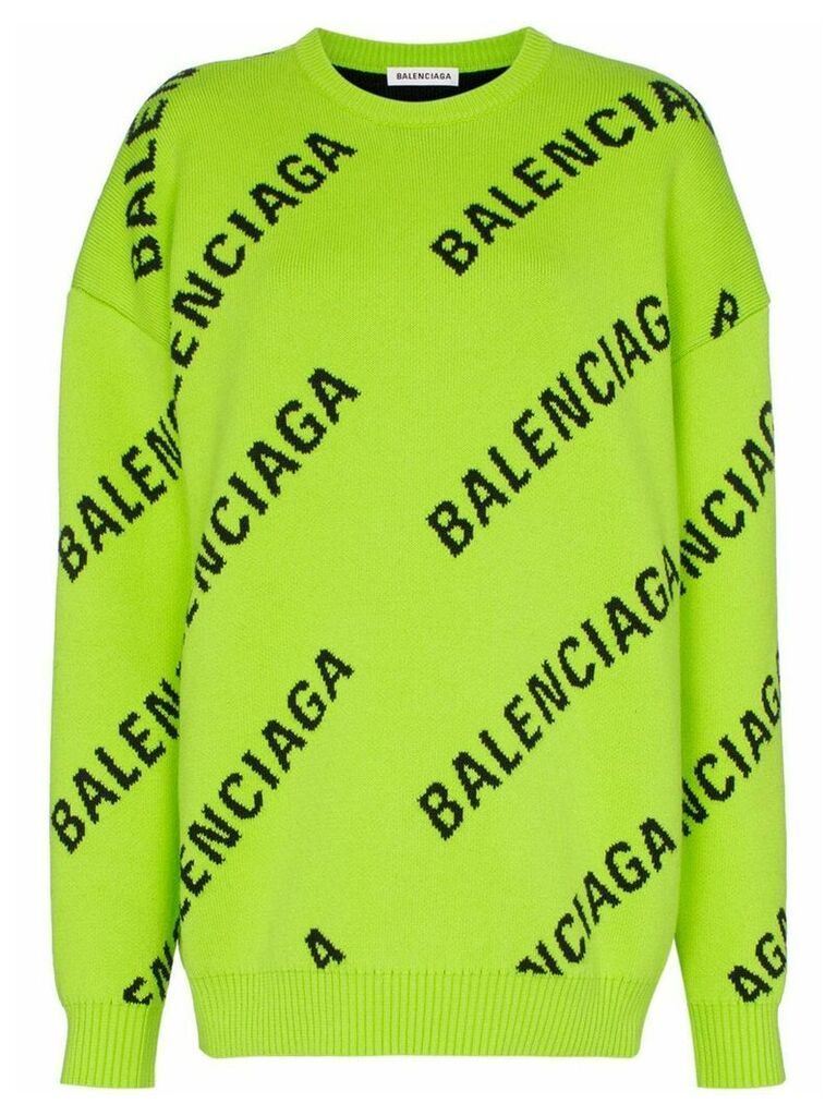 Balenciaga intarsia logo oversized cotton-blend jumper - Green
