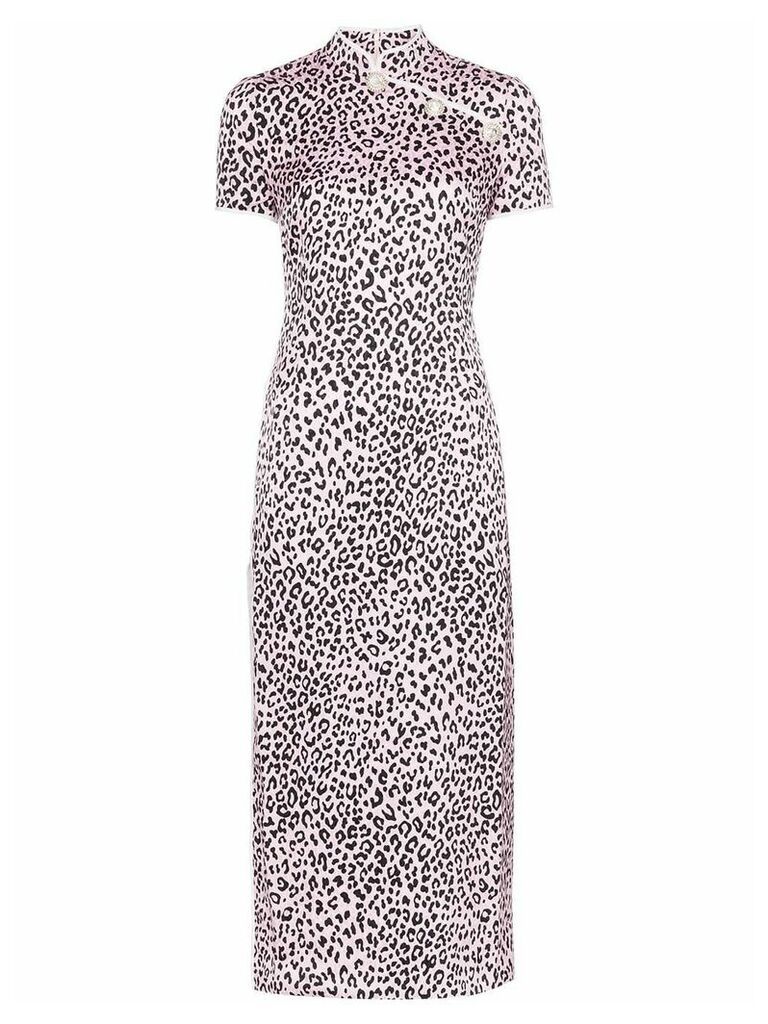 Alessandra Rich Fitted cheetah print silk cheongsam dress - PINK