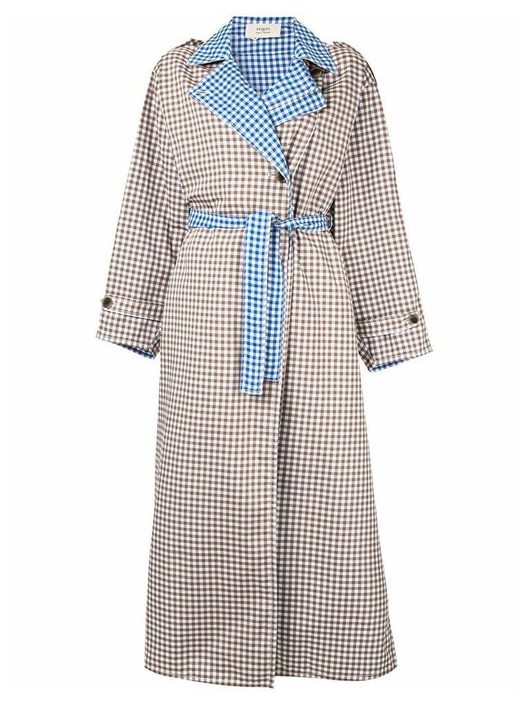 Ports 1961 contrast check trench coat - Brown