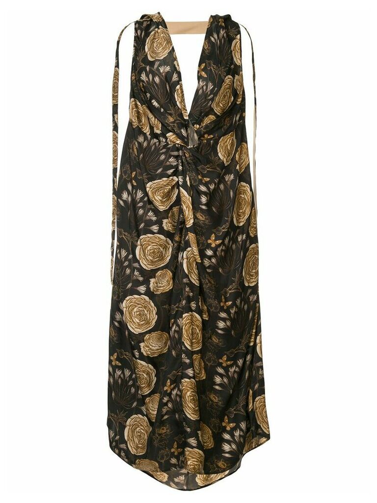 Uma Wang knot detail floral print dress - Brown