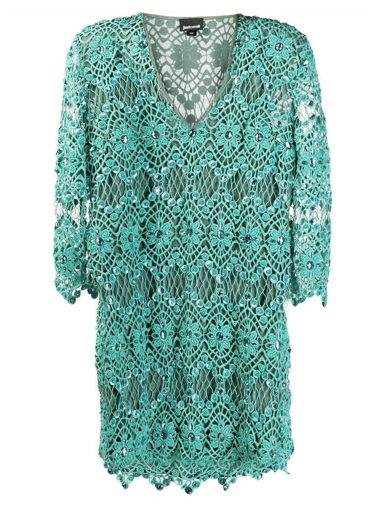 Just Cavalli embellished crochet shift dress - Green