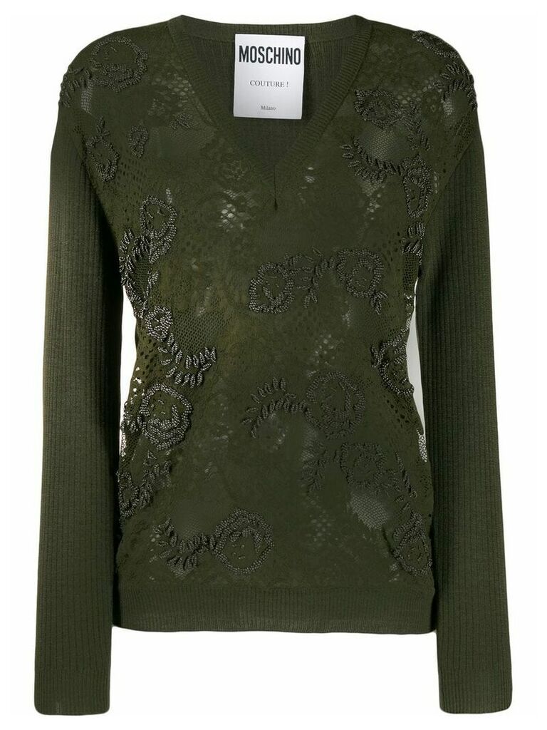 Moschino floral bead embroidered jumper - Green