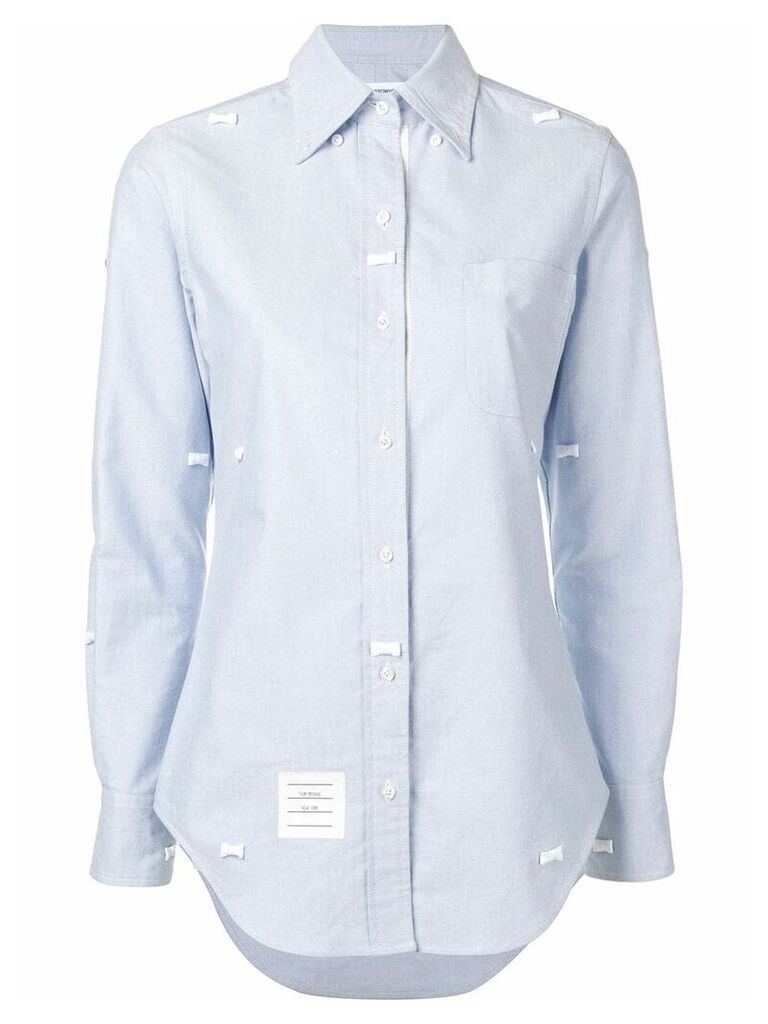 Thom Browne Bow Embroidery Point Collar Shirt - Blue