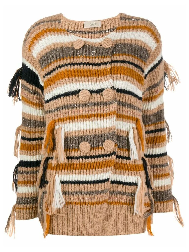 Maison Flaneur double breasted striped cardigan - Brown
