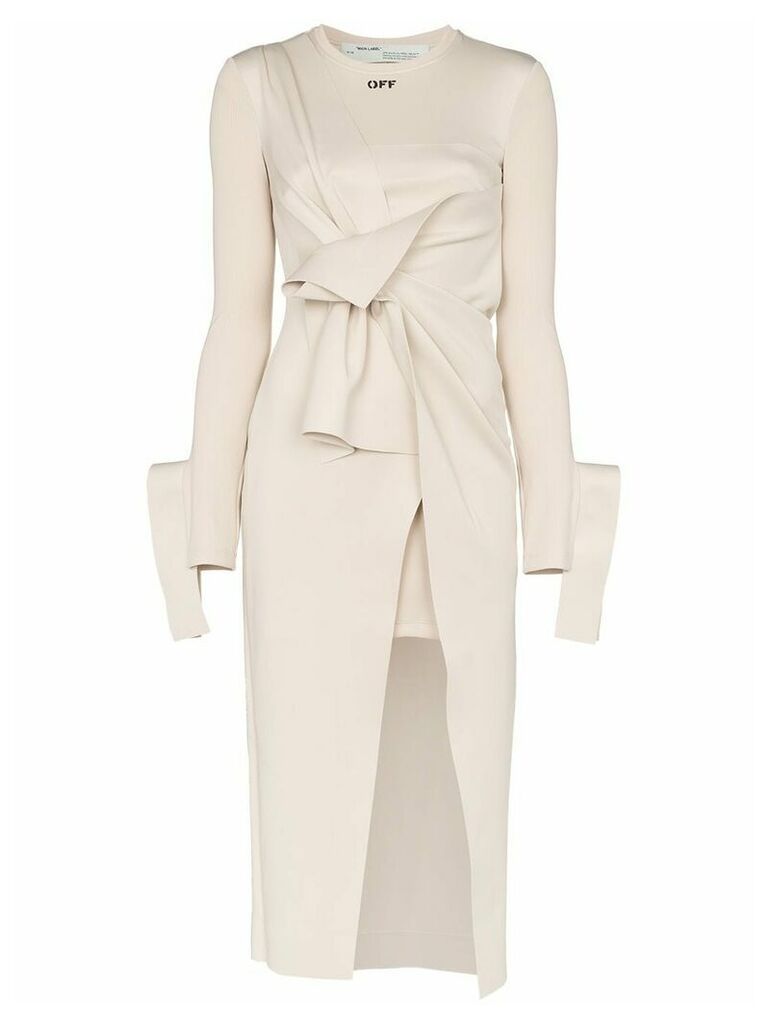 Off-White knotted layered-look midi dress - NEUTRALS
