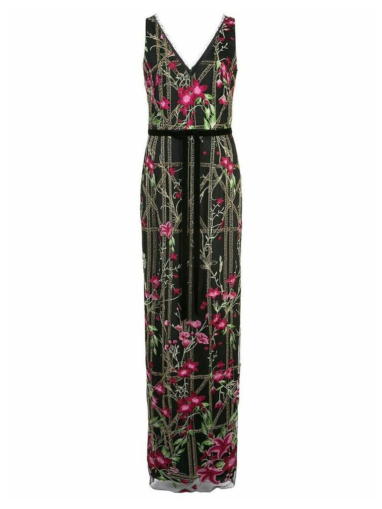 Marchesa Notte beaded embroidered long dress - Black