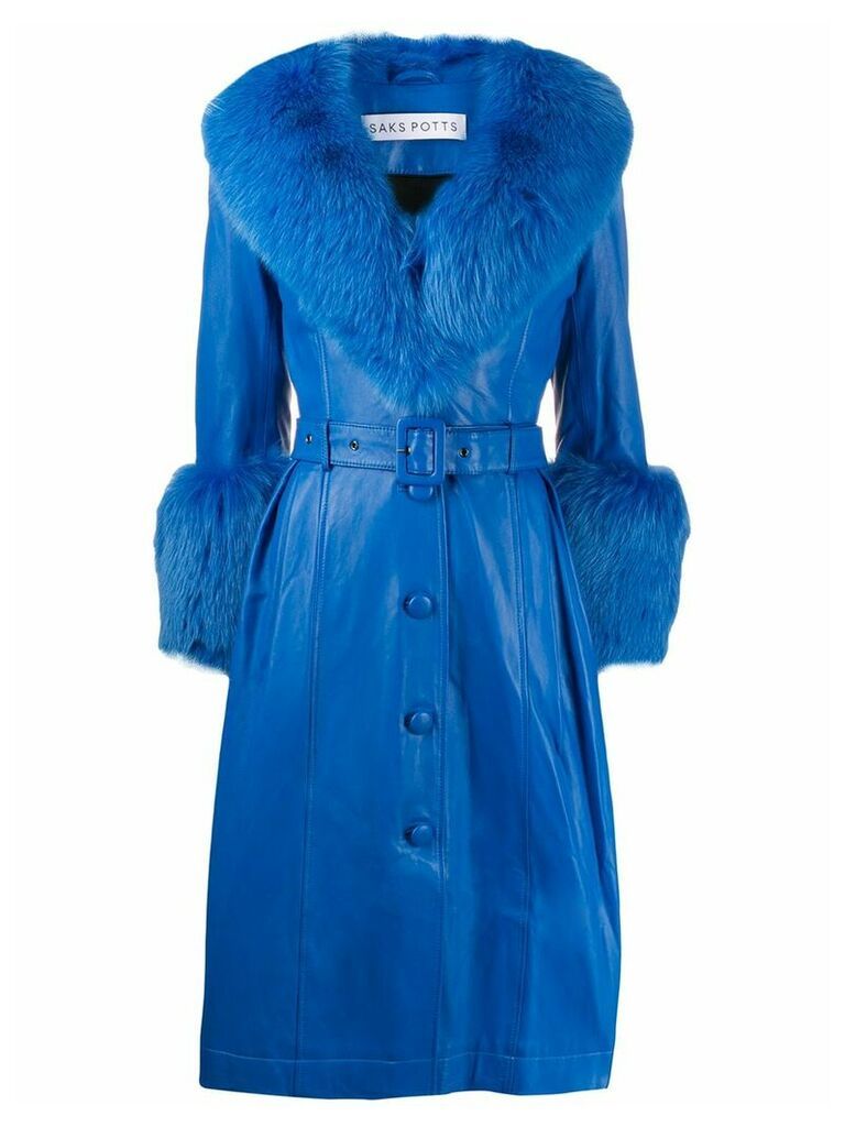 Saks Potts Foxy long belted coat - Blue