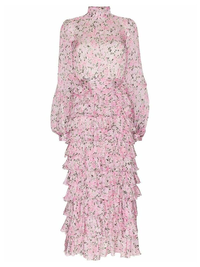Giambattista Valli tiered ruffled floral-print silk maxi dress - PINK