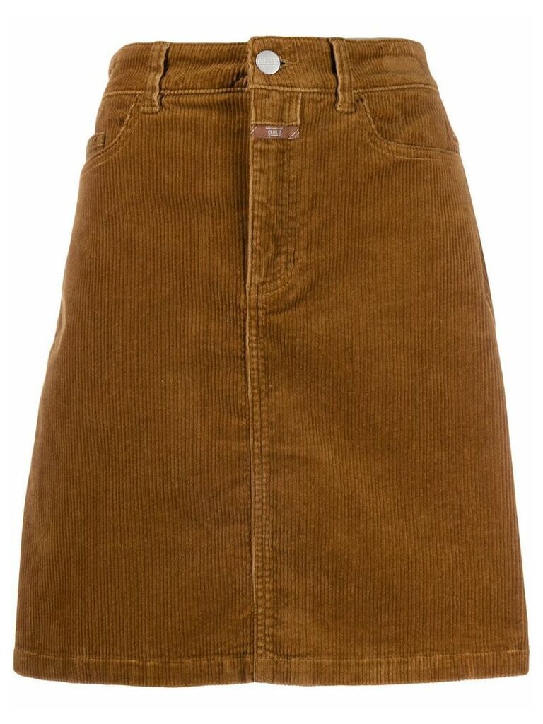 Closed high waisted corduroy skirt - Brown