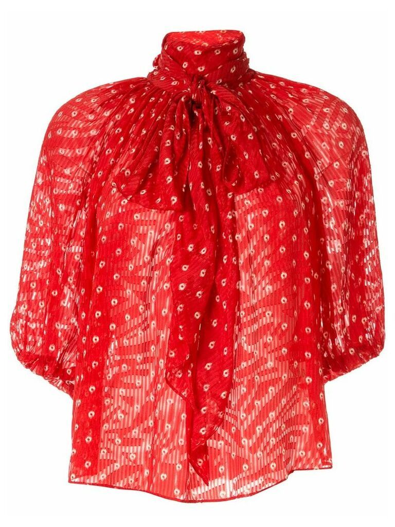 Rebecca Taylor Sunrise Dot pussy bow jacquard blouse - Red