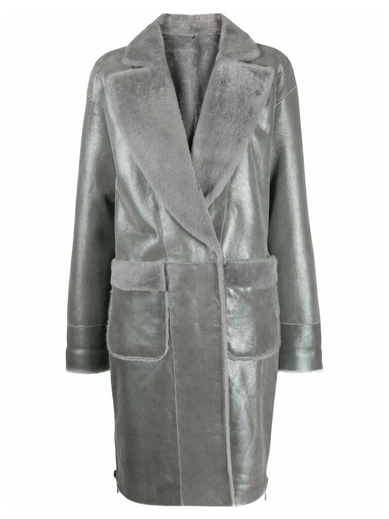 Lorena Antoniazzi metallic leather coat - Grey
