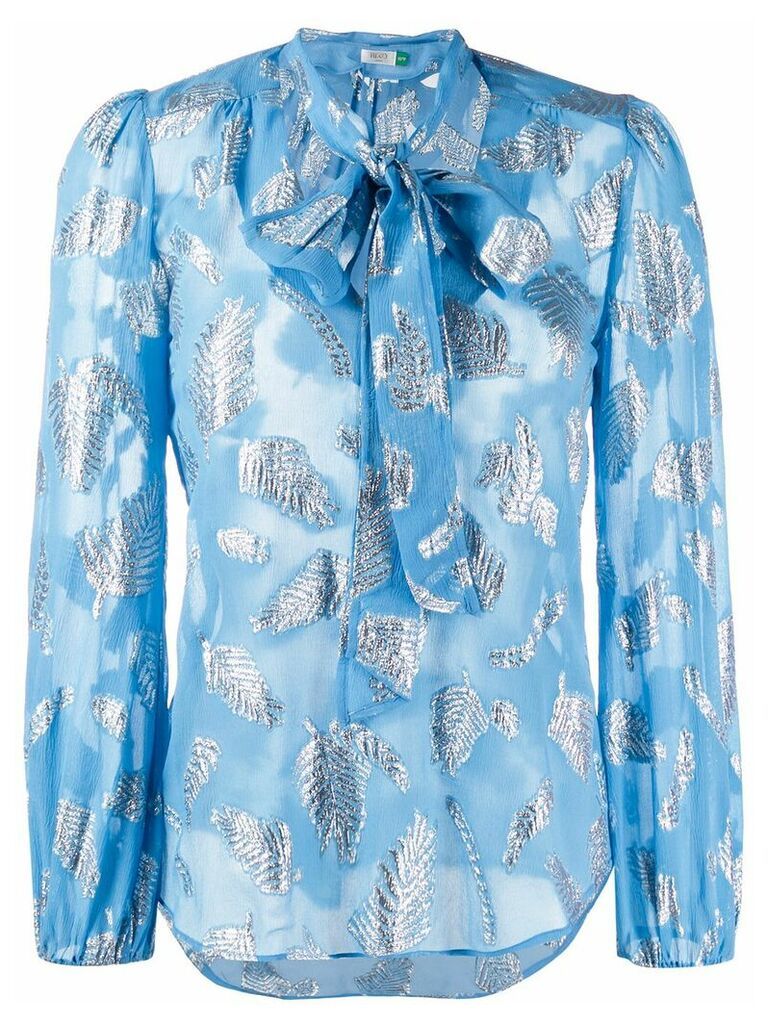 Rixo leaf print bow tie blouse - Blue
