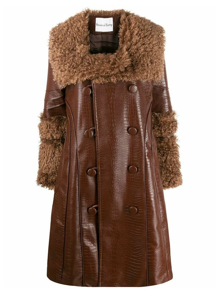 House of Sunny croco double-breasted coat - Brown