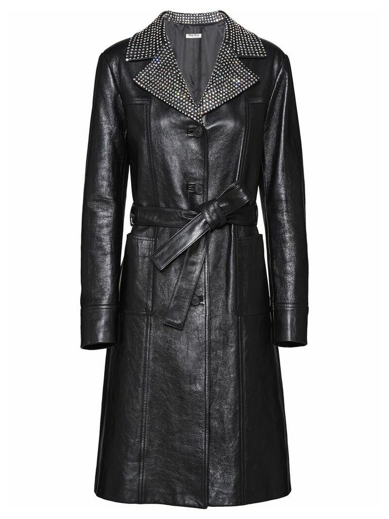 Miu Miu studded lapel leather coat - Black