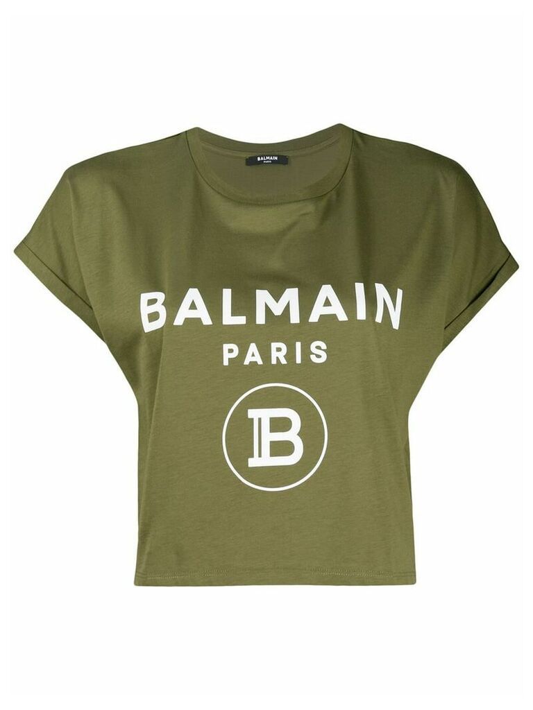 Balmain logo cropped T-shirt - Green