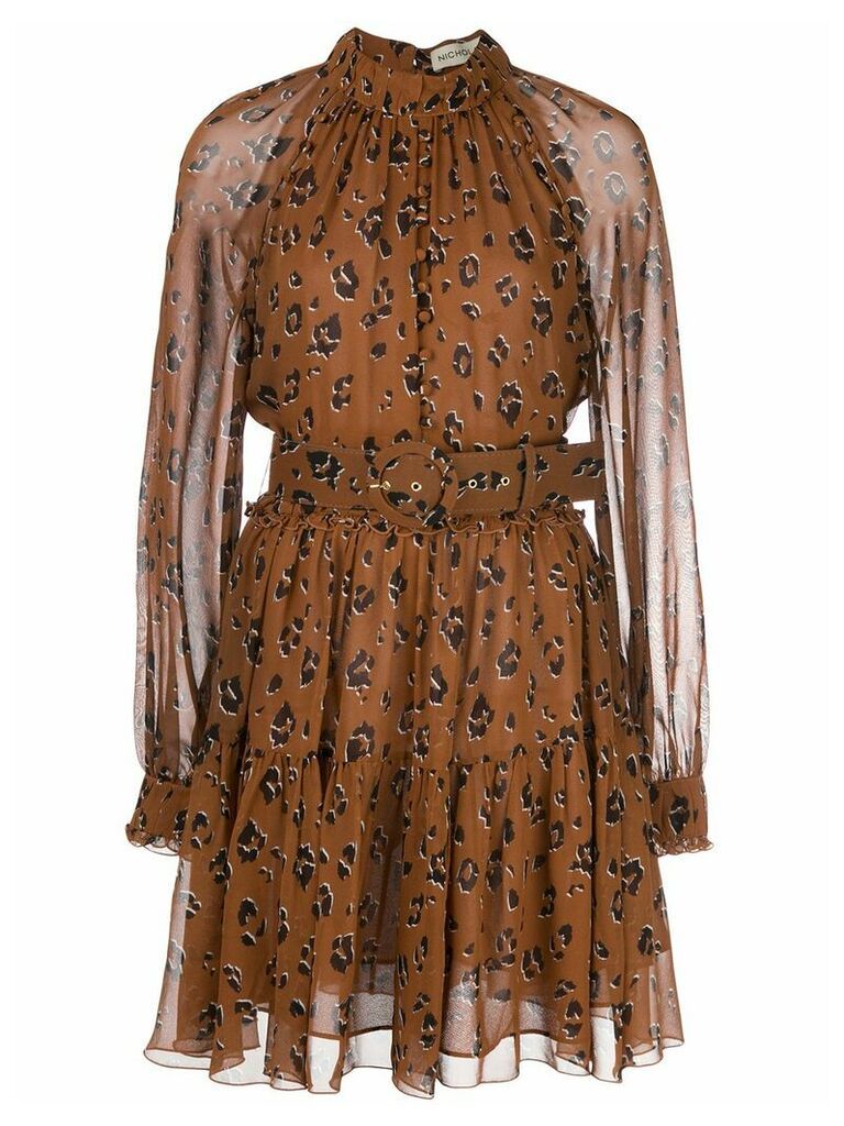 Nicholas leopard print flared dress - Brown
