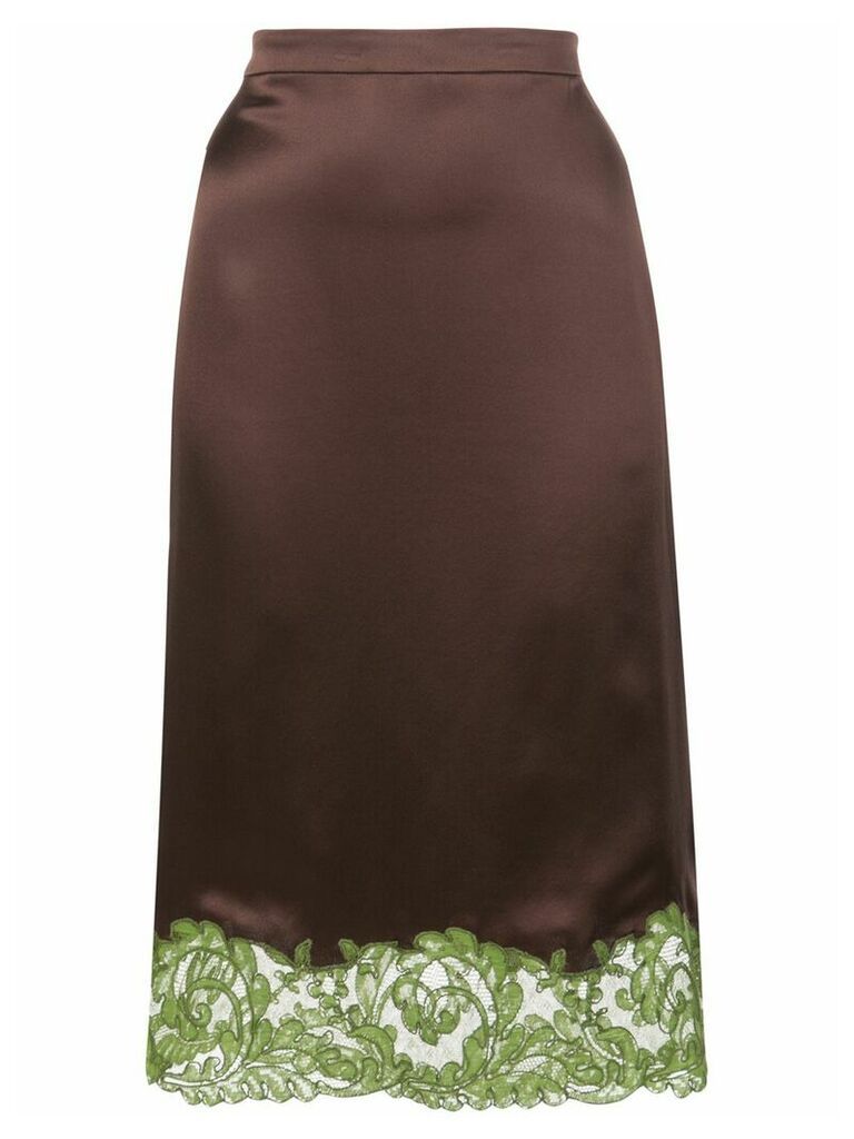 Versace lace-trimmed slip skirt - Brown