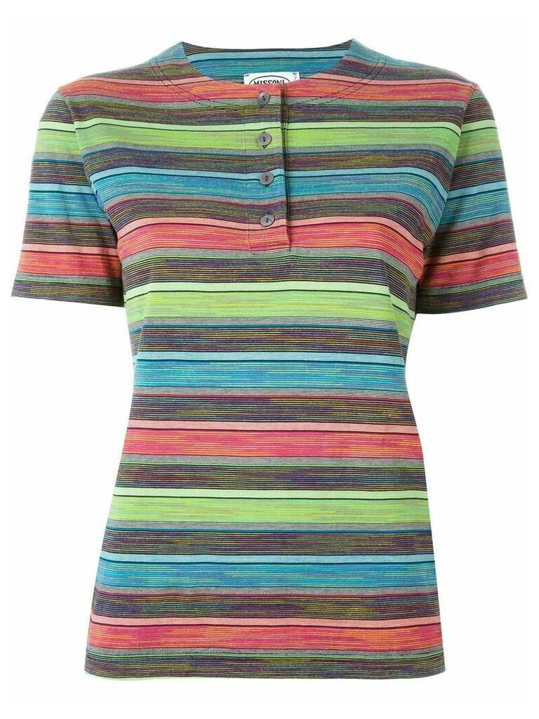 Missoni Pre-Owned striped henley T-shirt - Blue