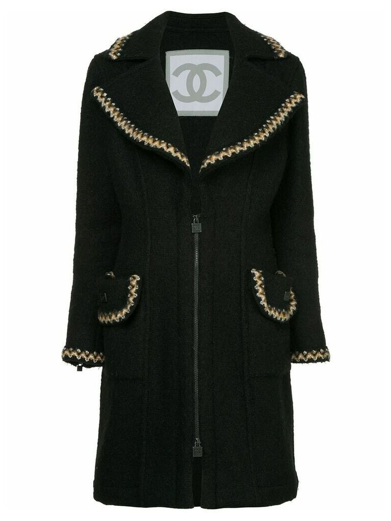 Chanel Pre-Owned zigzag trims zipped coat - Black