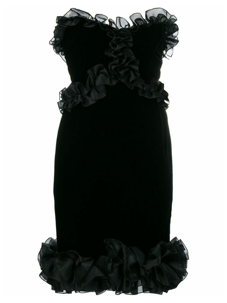 Yves Saint Laurent Pre-Owned frill-trim fitted dress - Black