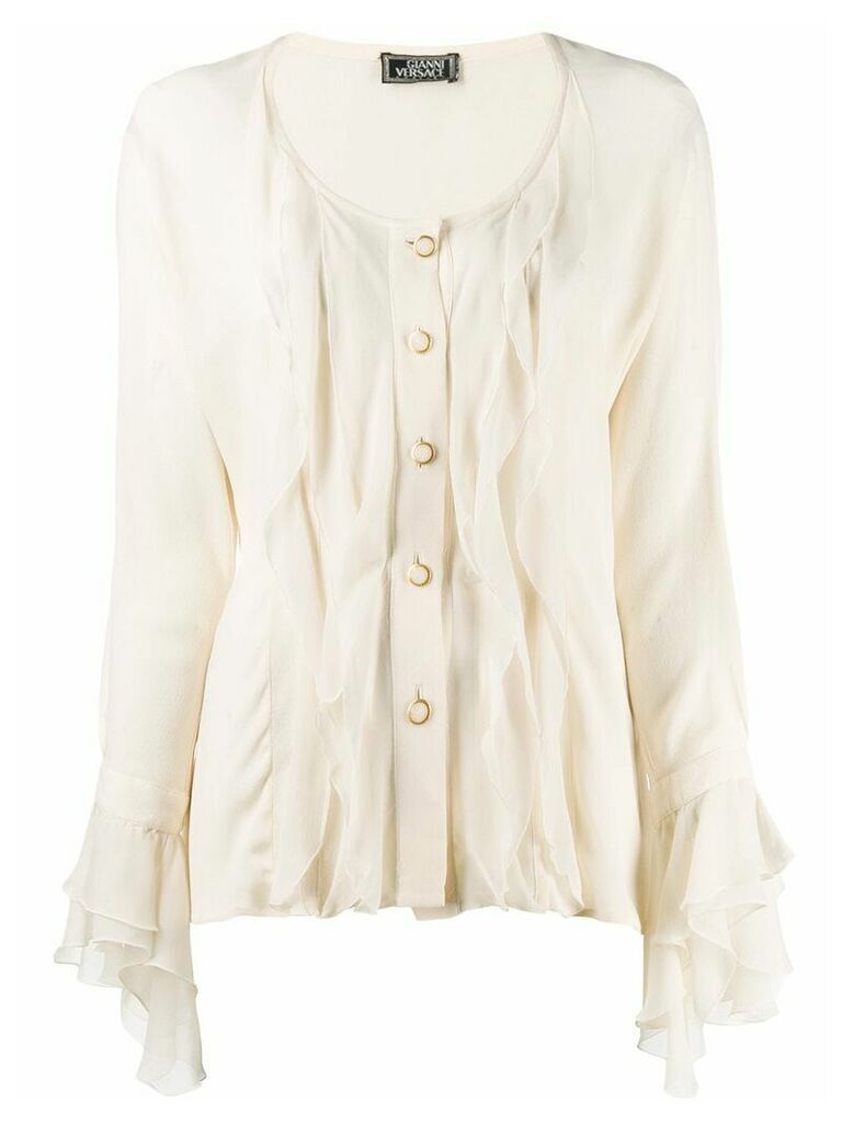 Versace Pre-Owned 1980's pleated ruffled blouse - NEUTRALS