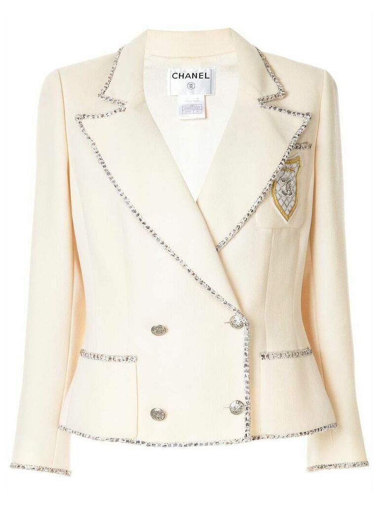 Chanel Pre-Owned logo double-breasted blazer - PINK