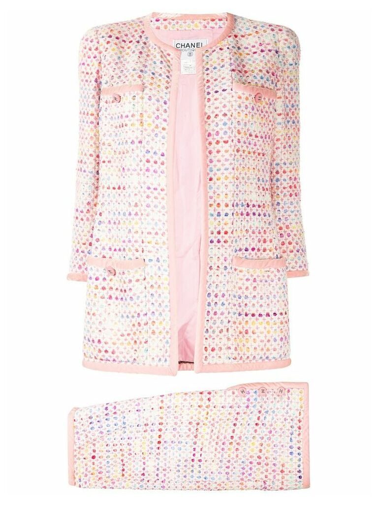Chanel Pre-Owned geometric tweed collarless skirt suit - PINK