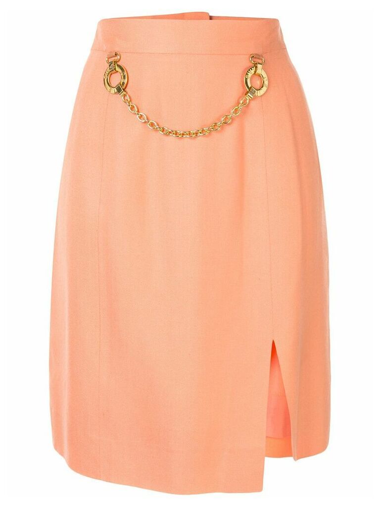 Céline Pre-Owned chain embellished straight skirt - ORANGE