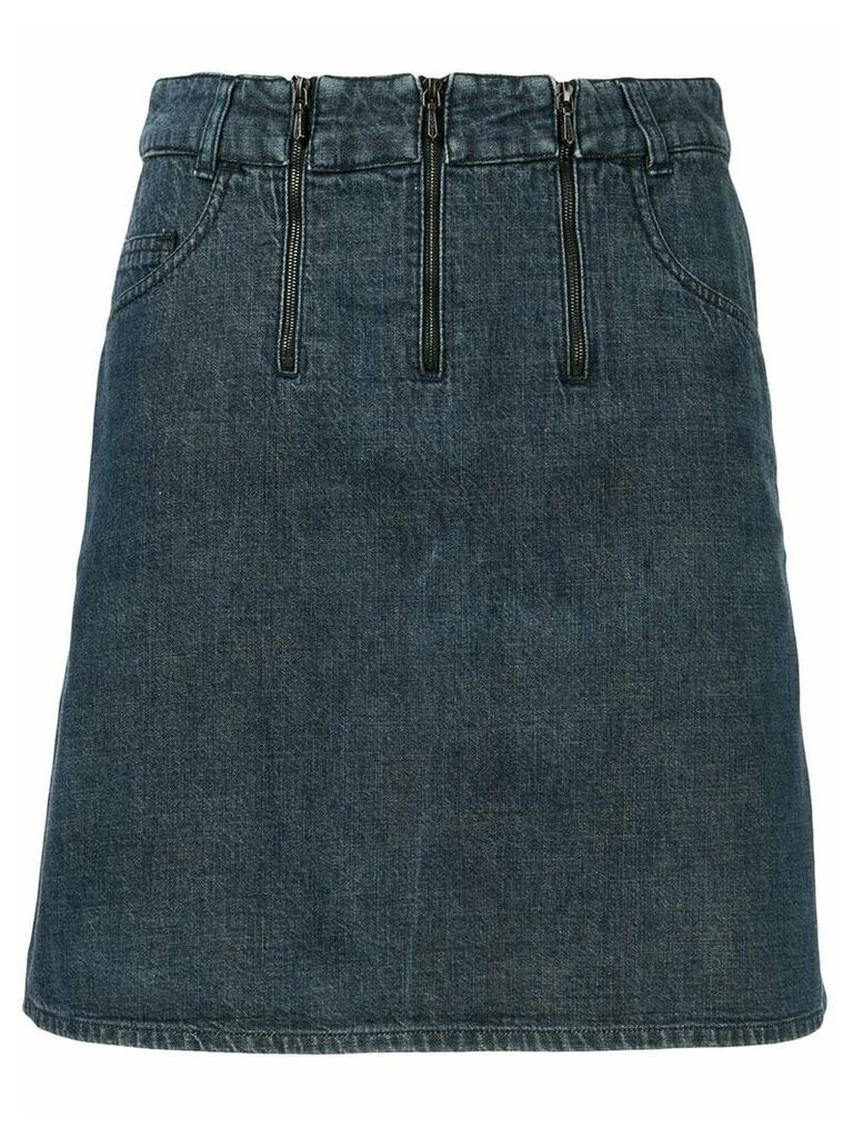 Chanel Pre-Owned triple-zipper straight denim skirt - Blue