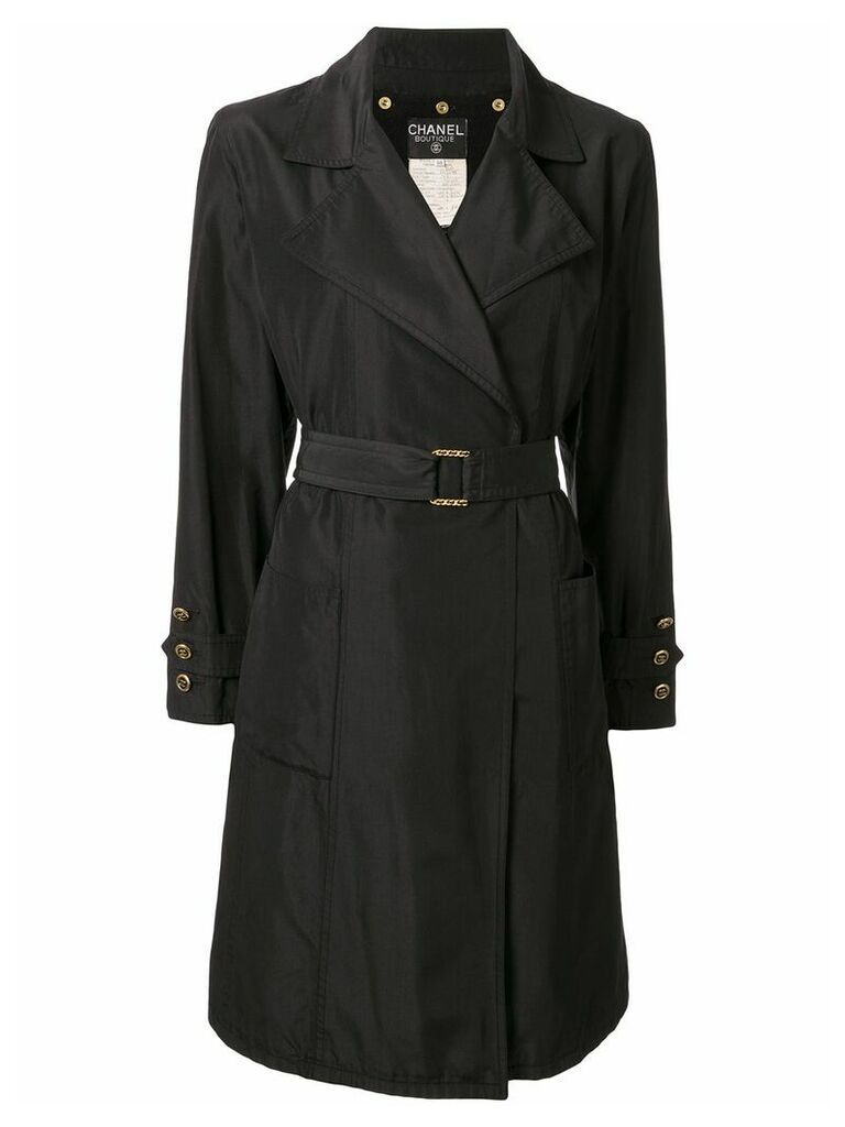 Chanel Pre-Owned silk belted A-line coat - Black