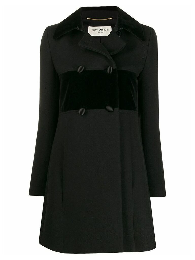 Yves Saint Laurent Pre-Owned velvet trim coat - Black
