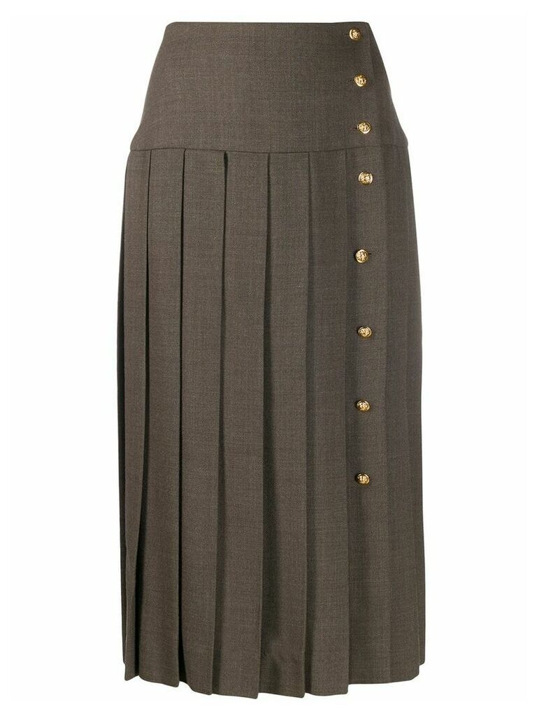 Chanel Pre-Owned 1990s off-centred buttons pleated skirt - Brown